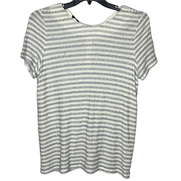 Talbots Tops - TALBOTS 1X Silver Striped Knit Top Fringed tweed Detail petite